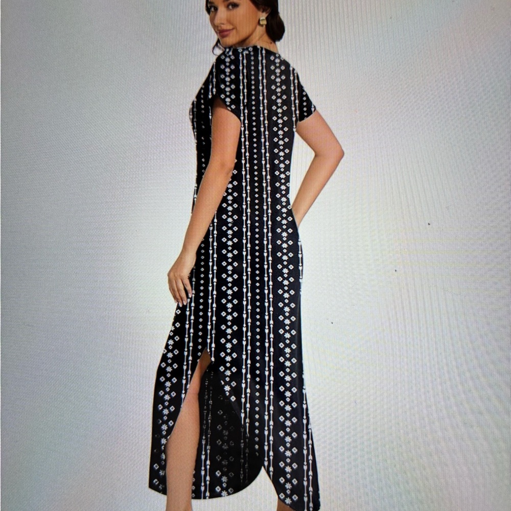 Black and White Patterned Women's Dress - Picture 3 of 8